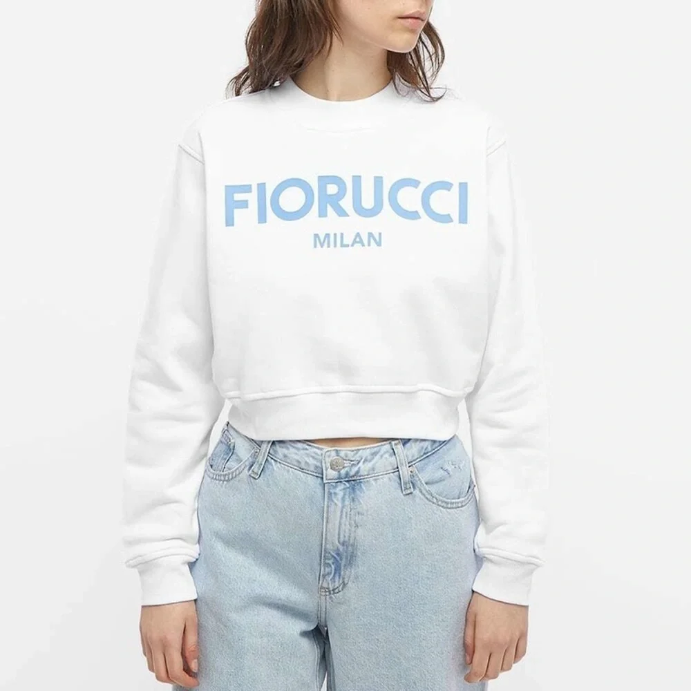 Fiorucci Milan Crop Crew Sweatshirt White